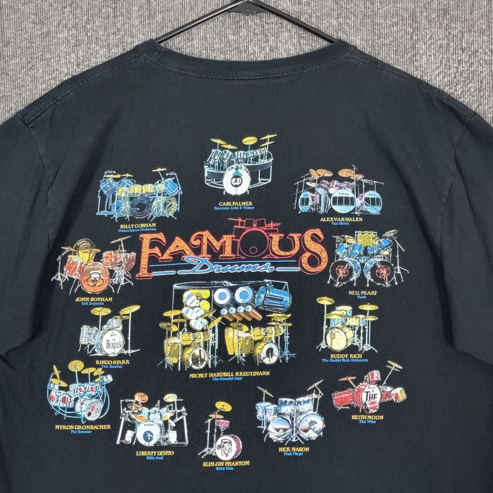 Famous Drums T-Shirt Mens Large Black Taboo Double Sided Graphic Tee